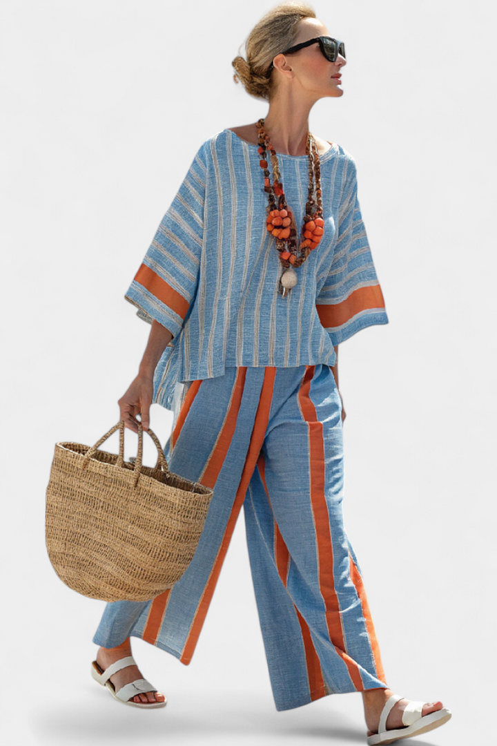 Velmere | Haut Strié en Terracotta Sophistiqué & Pantalons en Lin