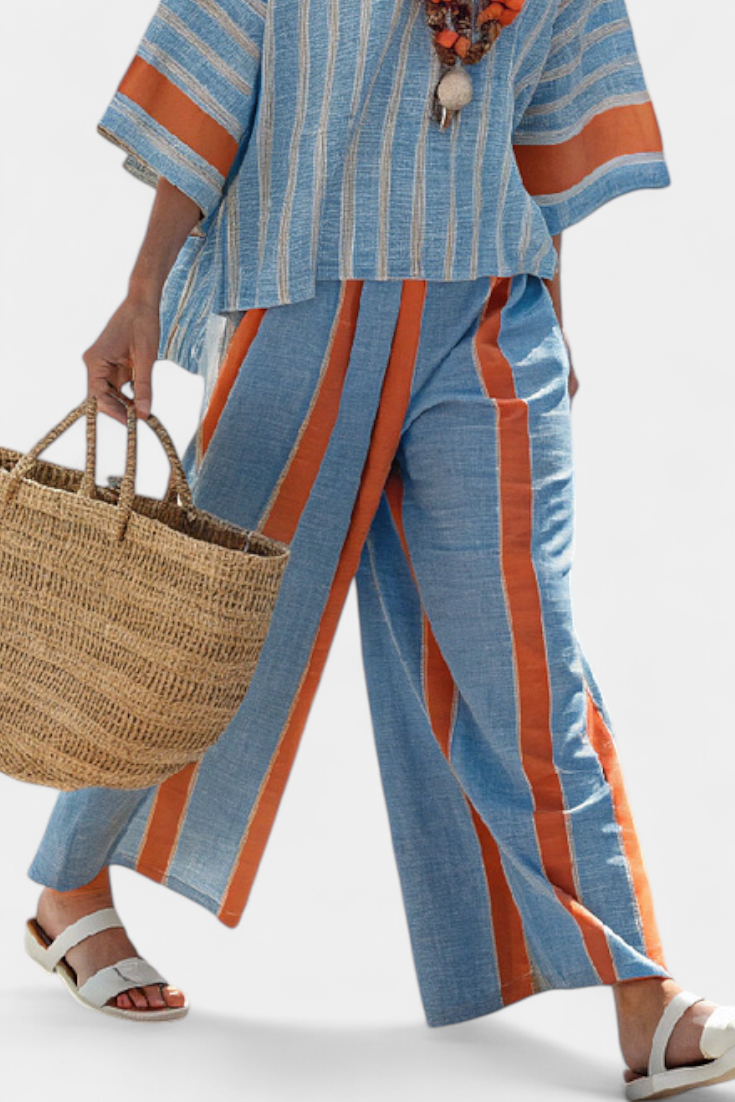 Velmere | Haut Strié en Terracotta Sophistiqué & Pantalons en Lin