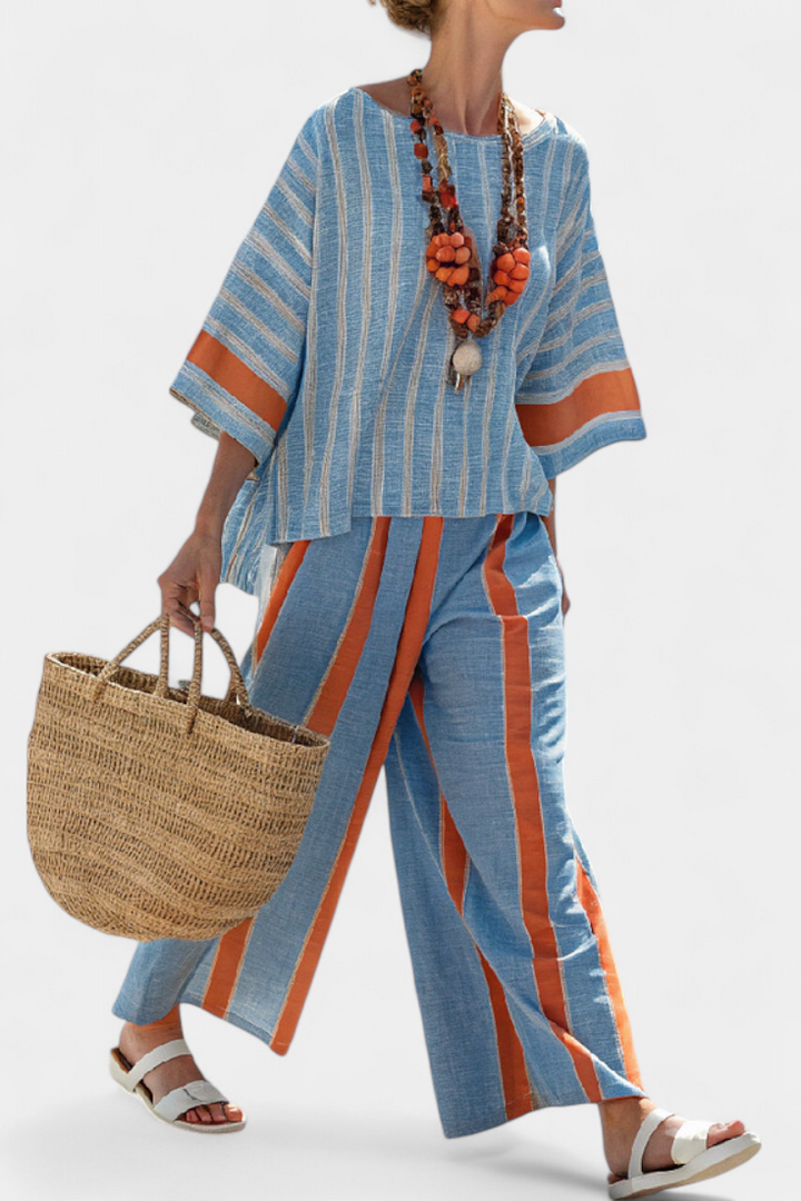 Velmere | Haut Strié en Terracotta Sophistiqué & Pantalons en Lin