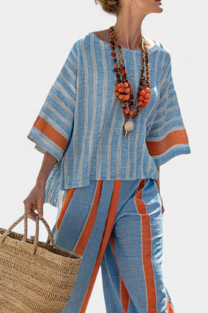 Velmere | Haut Strié en Terracotta Sophistiqué & Pantalons en Lin