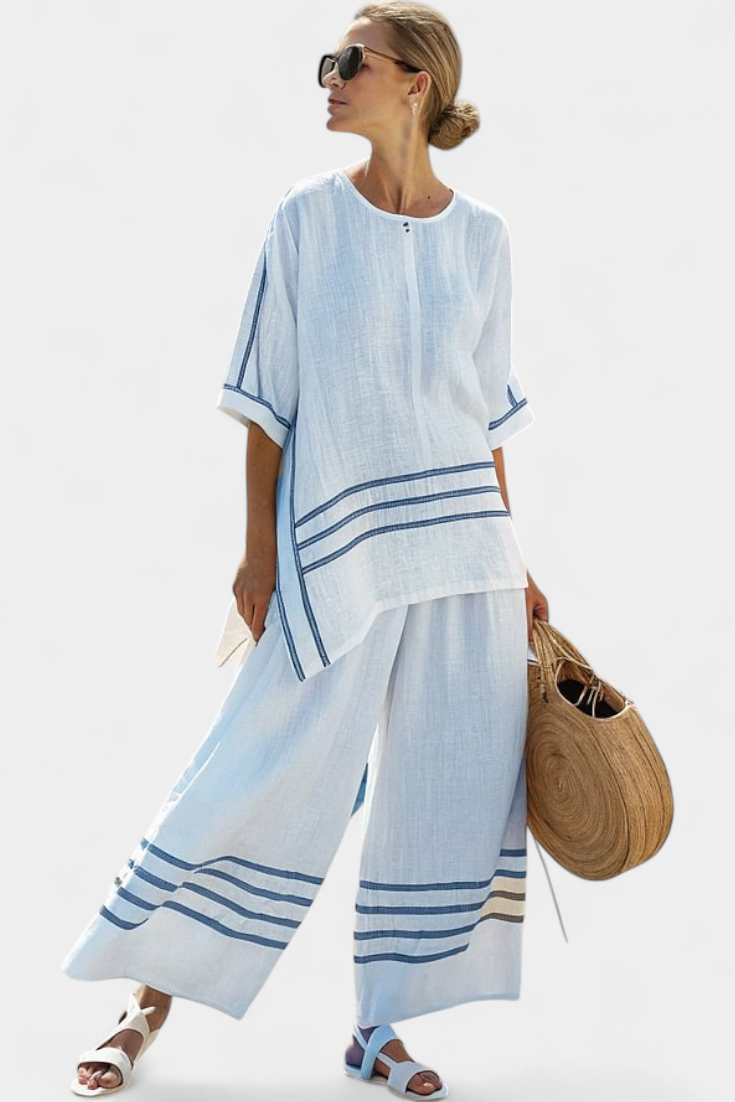 Wynric | Haut asymétrique rayé sophistiqué & Pantalons audacieux
