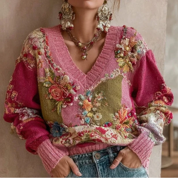LEA | PULL EN MAILLE BOHÈME À COL V