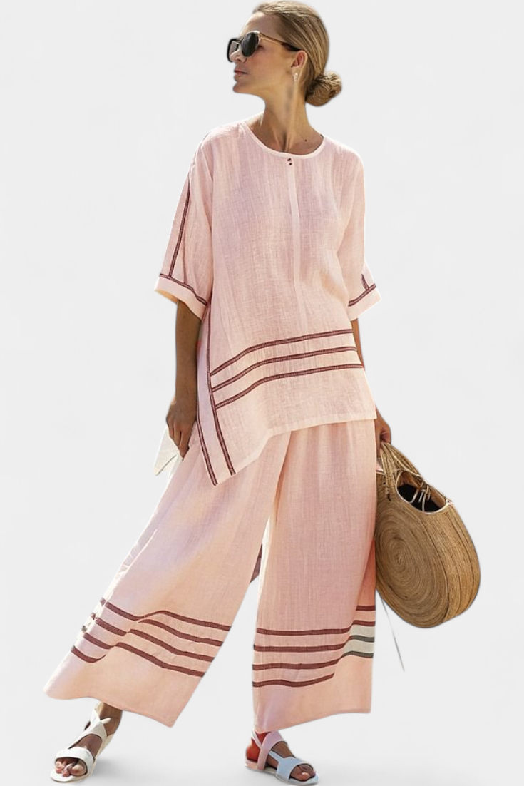 Wynric | Haut asymétrique rayé sophistiqué & Pantalons audacieux