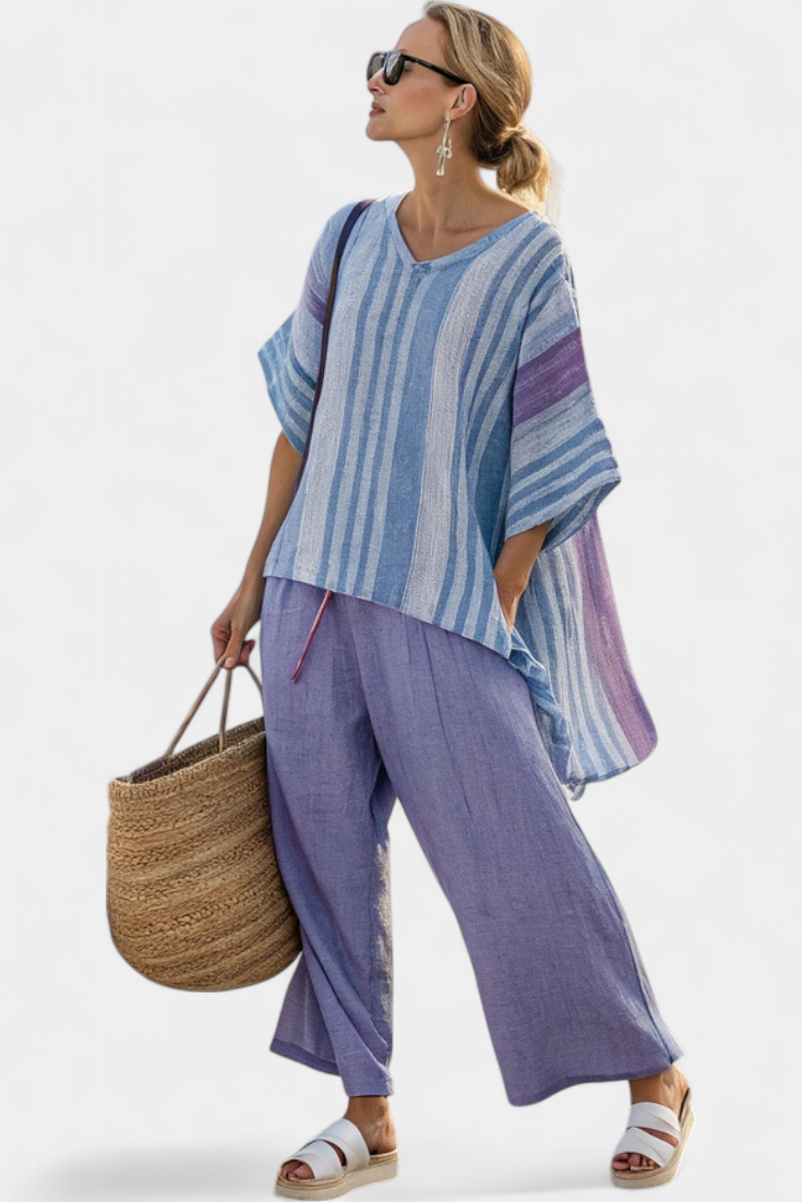 Zellora | Haut élégant lavande et bleu ciel & Pantalons en lin