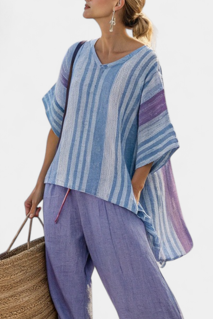Zellora | Haut élégant lavande et bleu ciel & Pantalons en lin