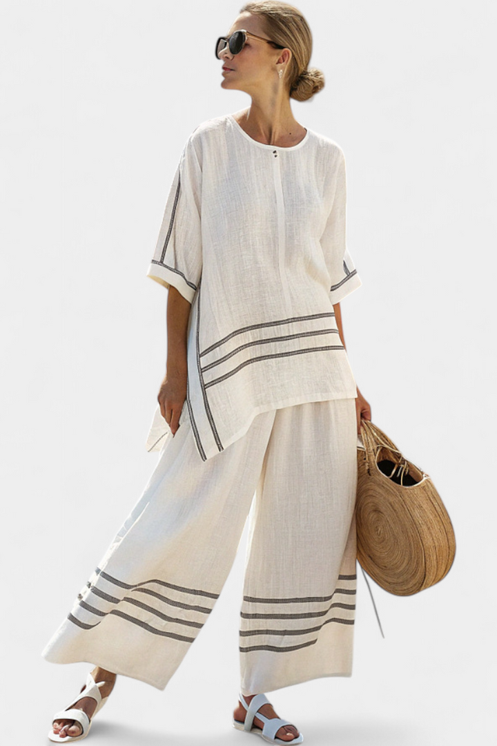 Wynric | Haut asymétrique rayé sophistiqué & Pantalons audacieux