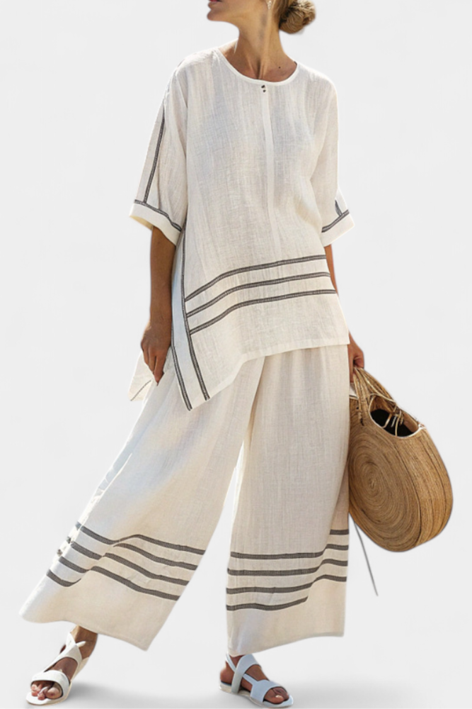 Wynric | Haut asymétrique rayé sophistiqué & Pantalons audacieux