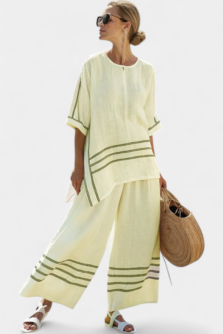Wynric | Haut asymétrique rayé sophistiqué & Pantalons audacieux