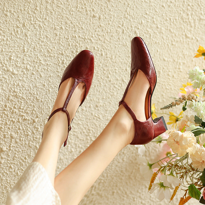 Talons T-Strap en Cuir Elowen