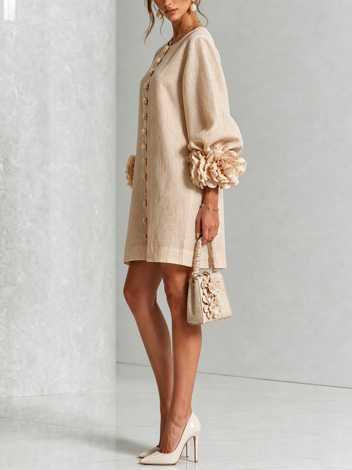 Ambra | Robe mini à poignets roses – Beige