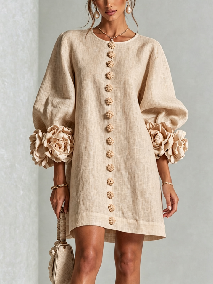 Ambra | Robe mini à poignets roses – Beige