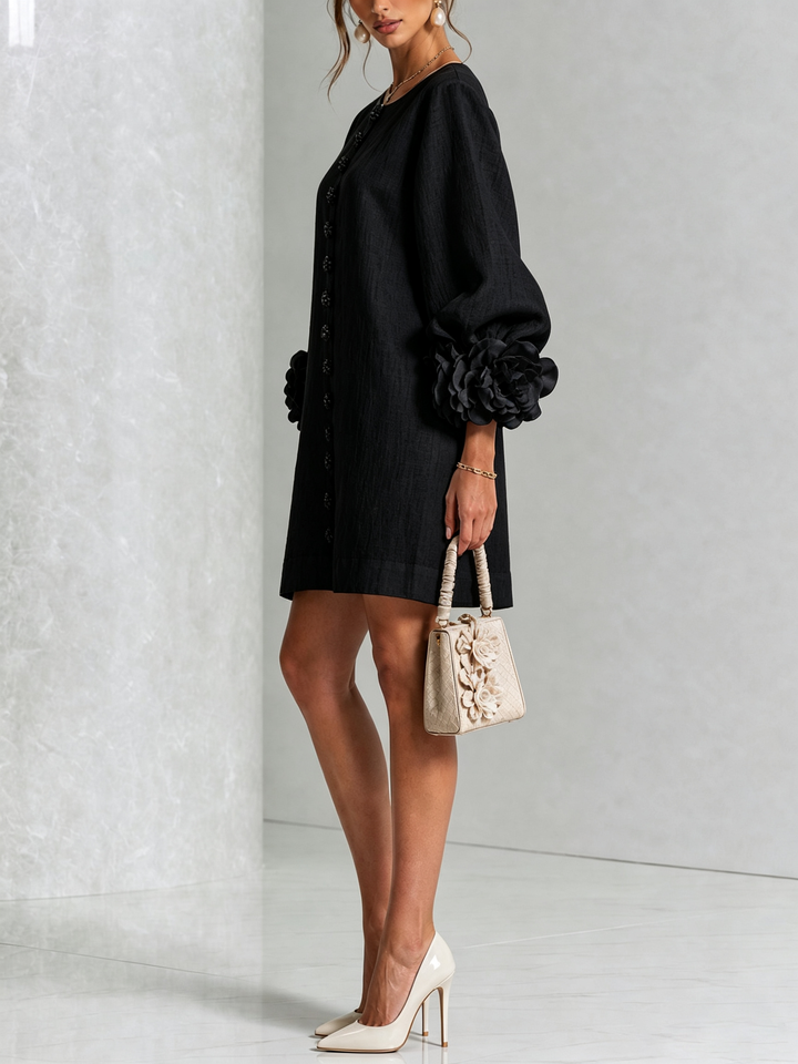 Cecilia | Robe mini à poignets roses – Noir