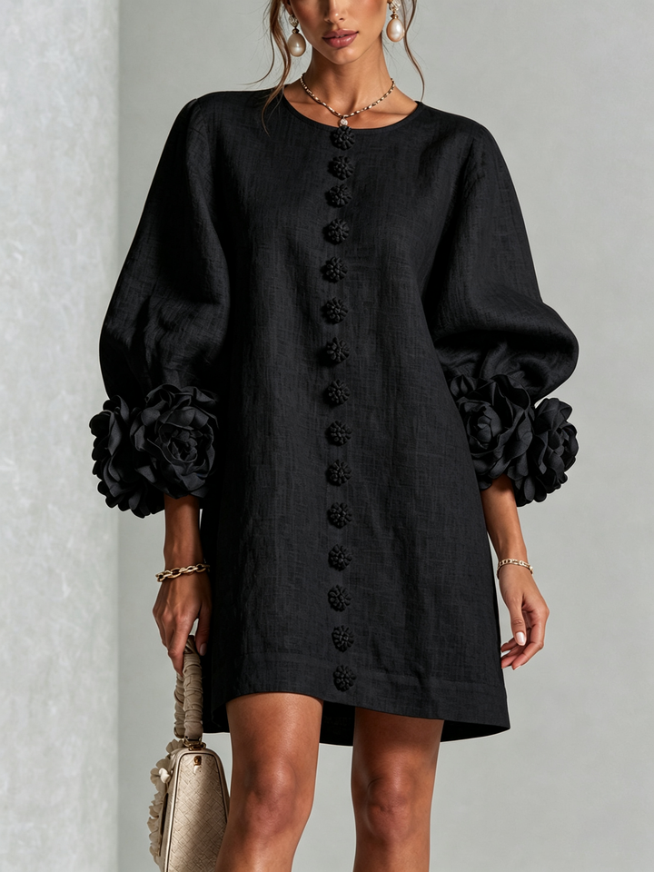 Cecilia | Robe mini à poignets roses – Noir