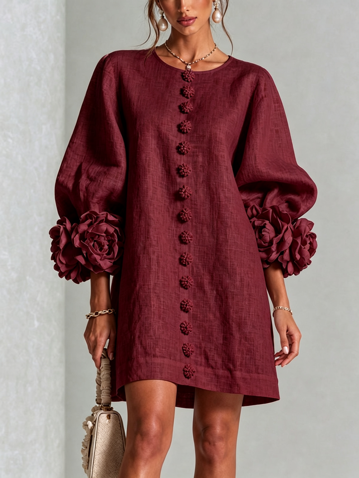 Ilaria | Robe mini à poignets roses – Bordeaux