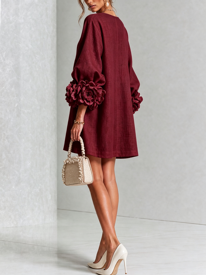 Ilaria | Robe mini à poignets roses – Bordeaux