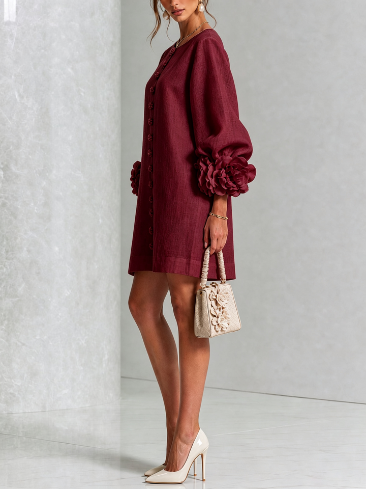 Ilaria | Robe mini à poignets roses – Bordeaux