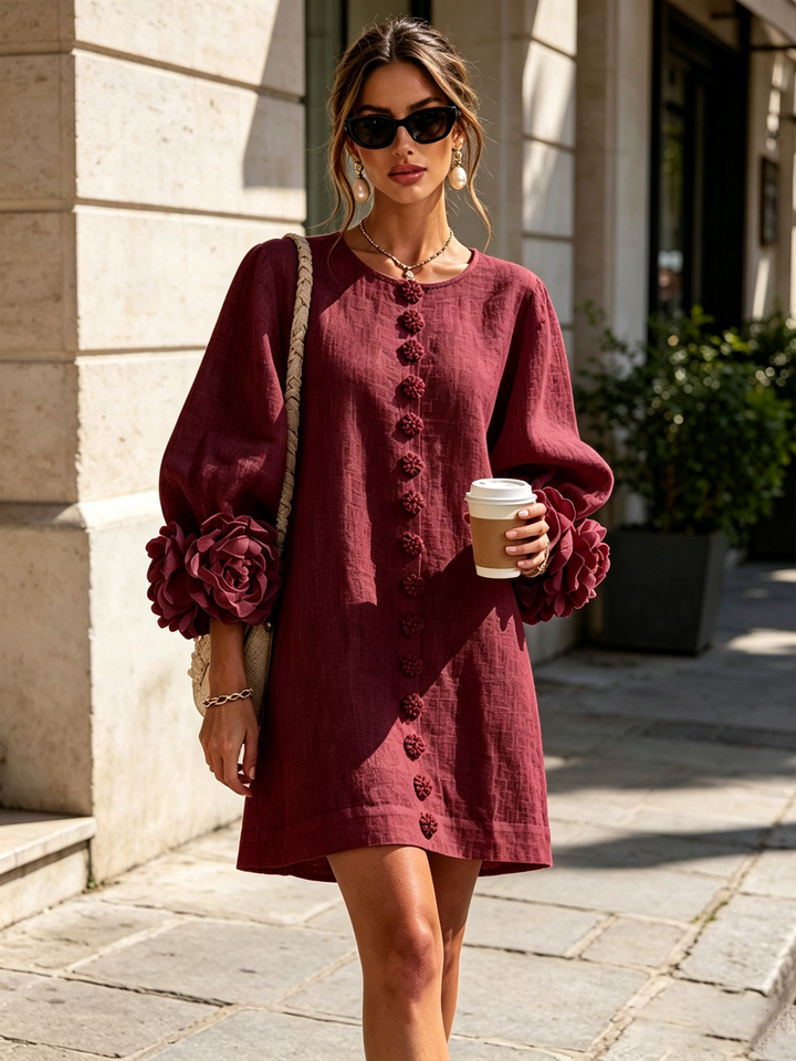 Ilaria | Robe mini à poignets roses – Bordeaux