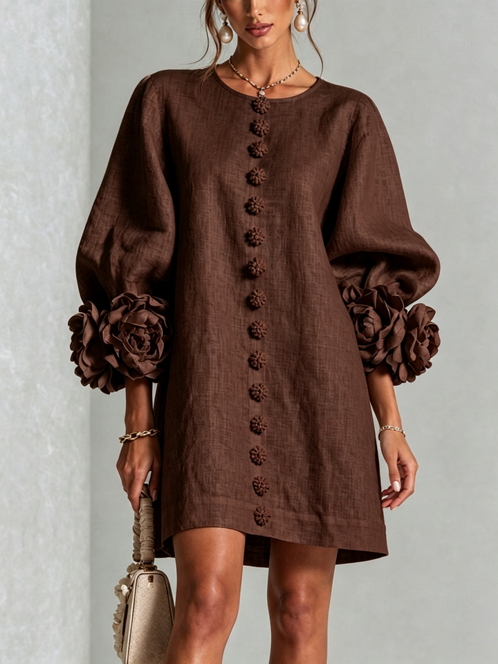 Bruna | Robe mini à poignets roses – Marron chocolat