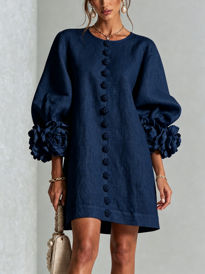 Marina | Robe mini à poignets roses – Bleu marine