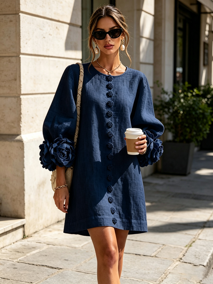Marina | Robe mini à poignets roses – Bleu marine