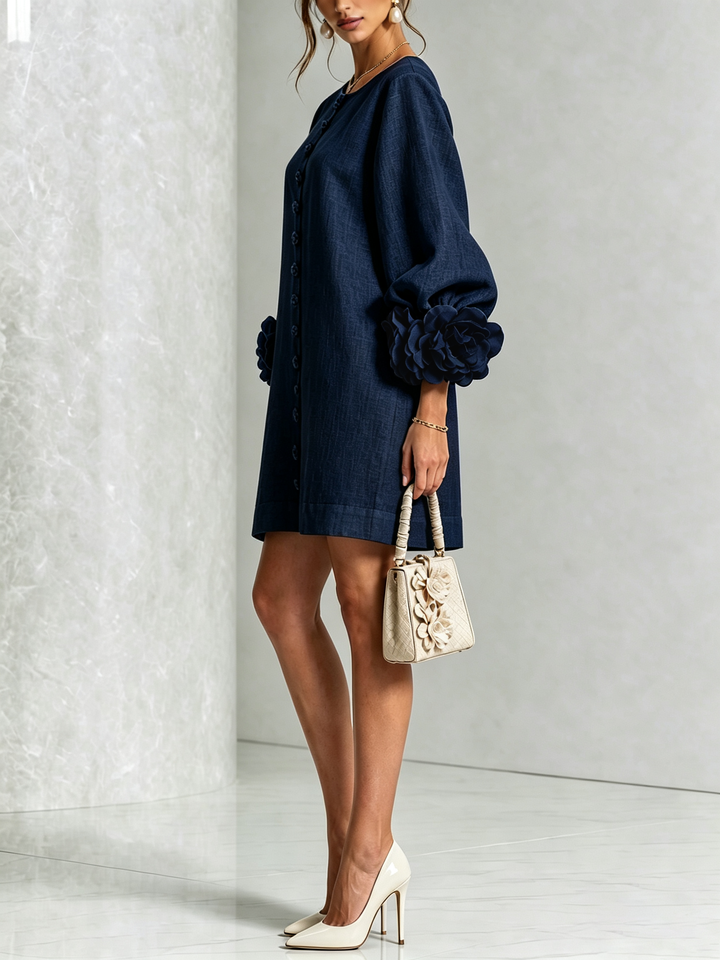 Marina | Robe mini à poignets roses – Bleu marine