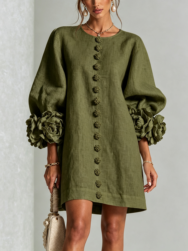 Gaia | Robe mini à poignets roses – Vert olive