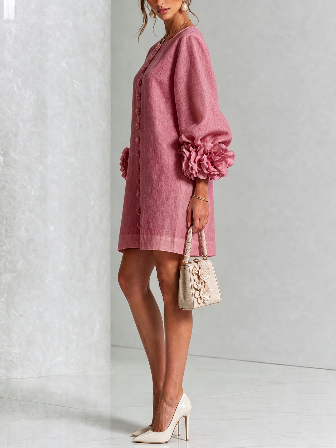 Alba | Robe mini à poignets roses – Vieux rose