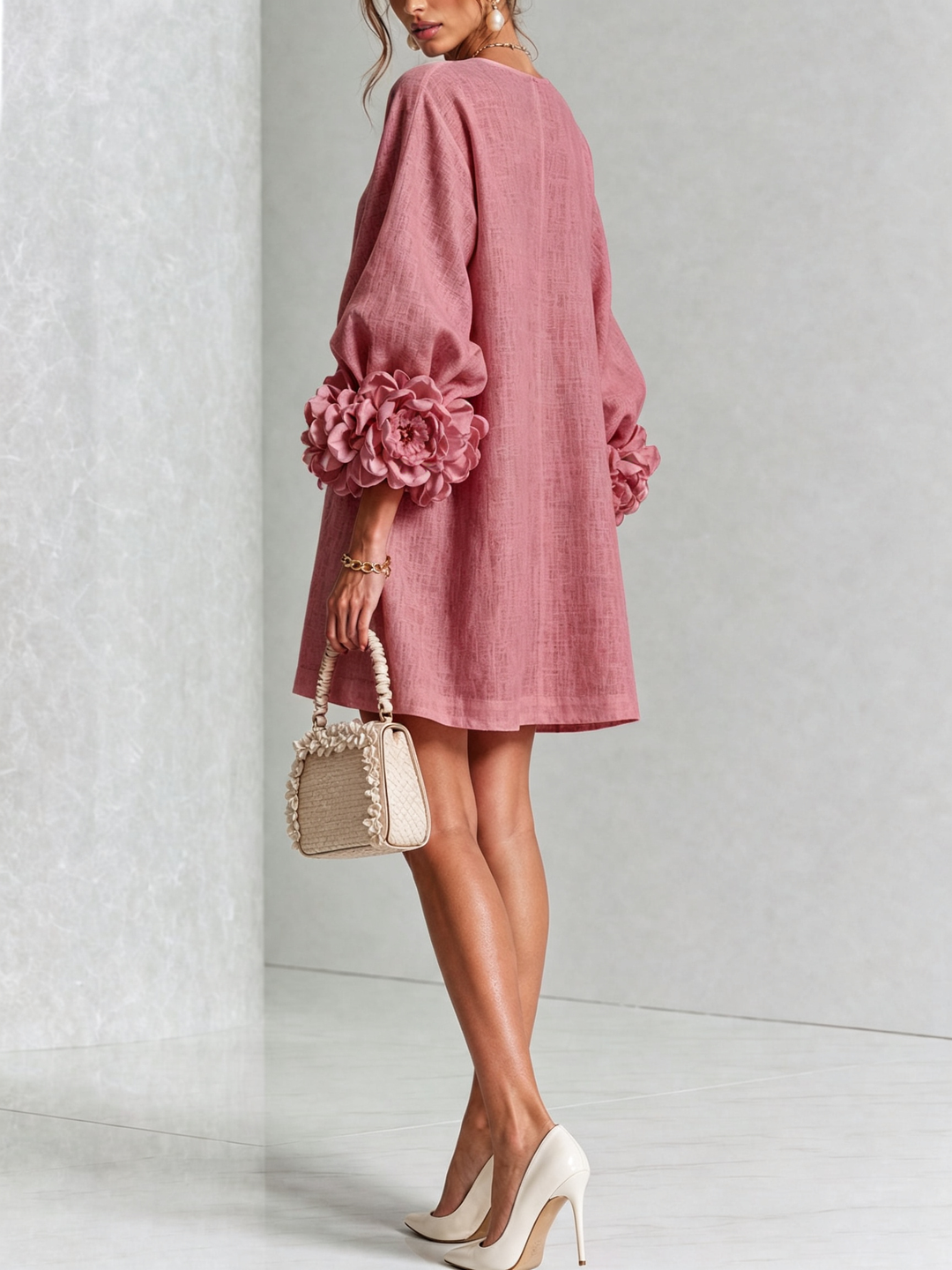 Alba | Robe mini à poignets roses – Vieux rose