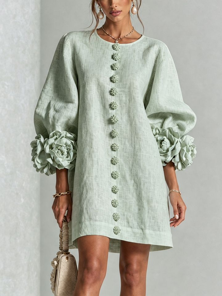 Delia | Robe mini à poignets roses – Vert sauge