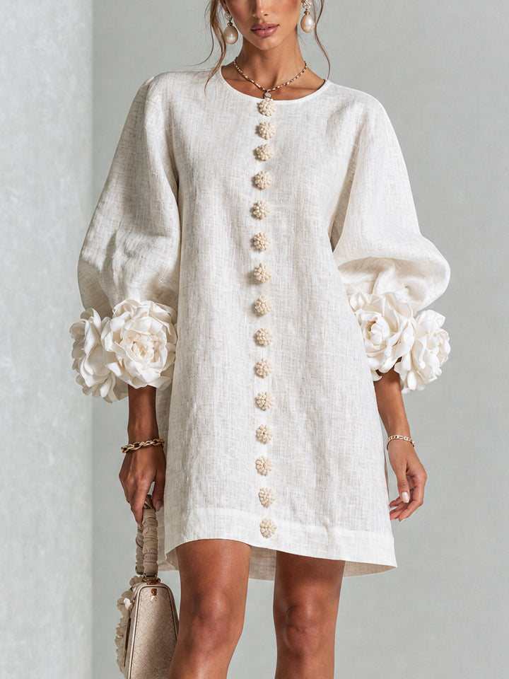 Chiara | Robe mini à poignets roses – Blanc