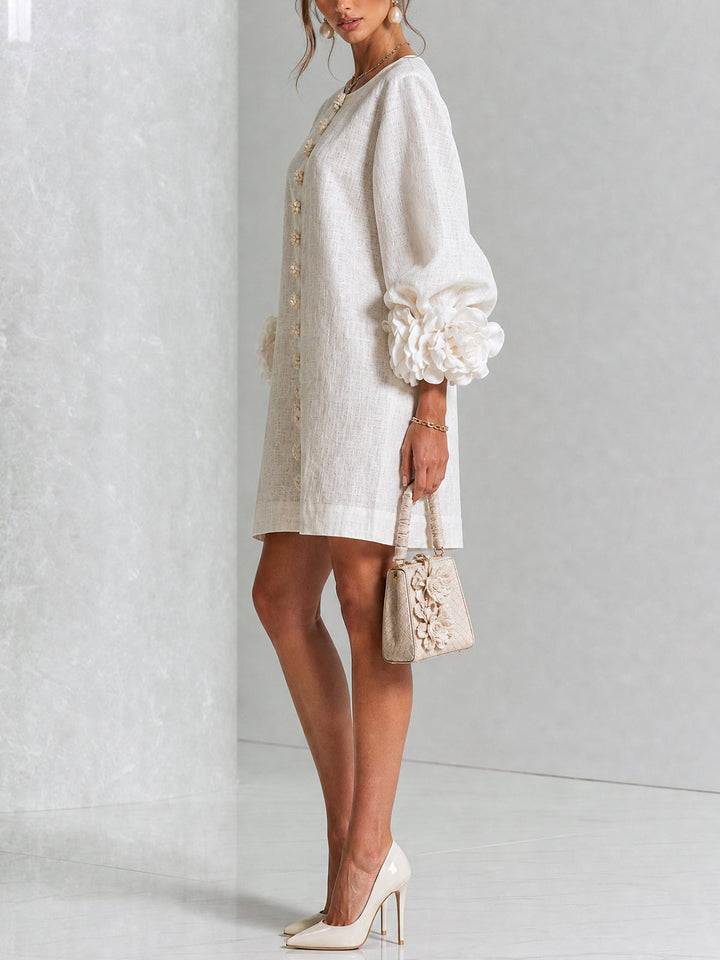 Chiara | Robe mini à poignets roses – Blanc