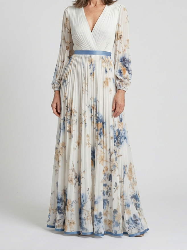 Lavinia | Robe Maxi à Manches Longues et Décolleté en V à Fleurs