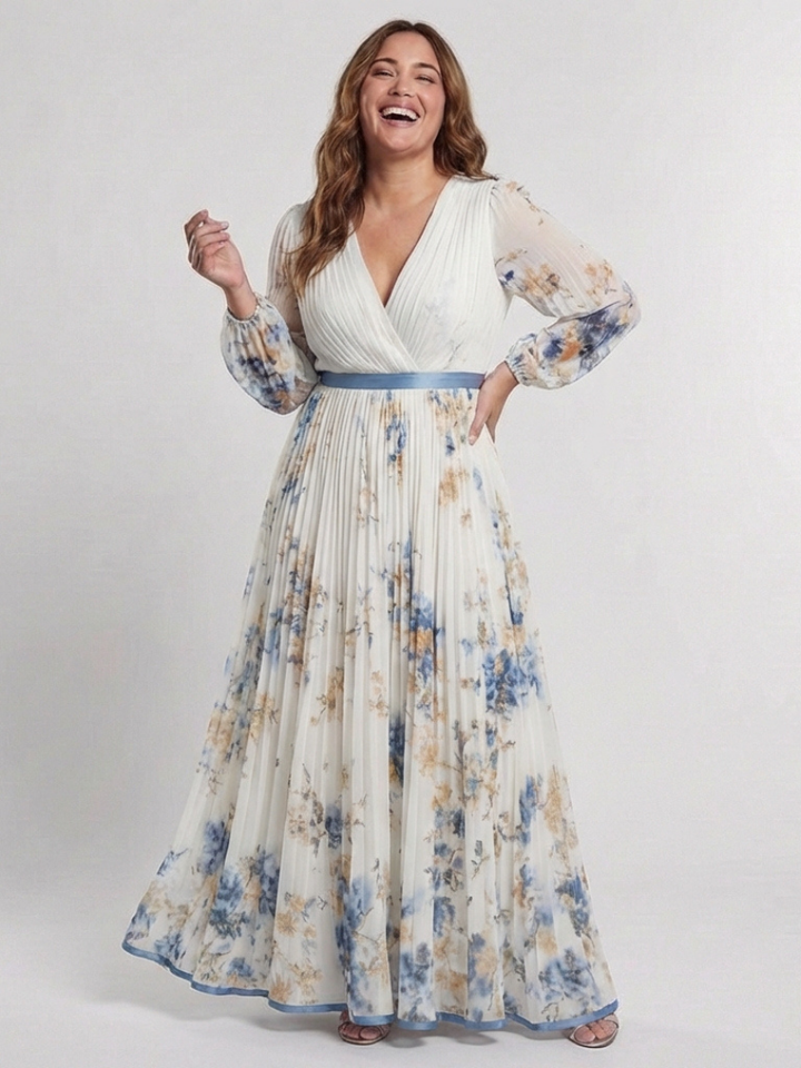 Lavinia | Robe Maxi à Manches Longues et Décolleté en V à Fleurs