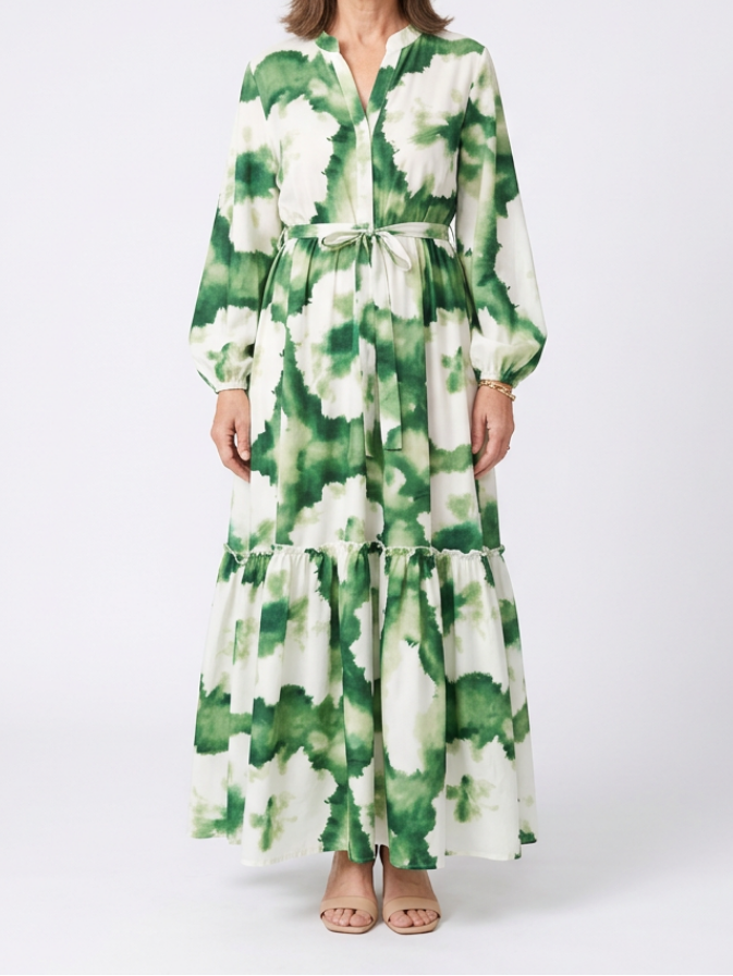 Sabine | Robe Maxi à Manches Longues avec Ceinture à Nouer