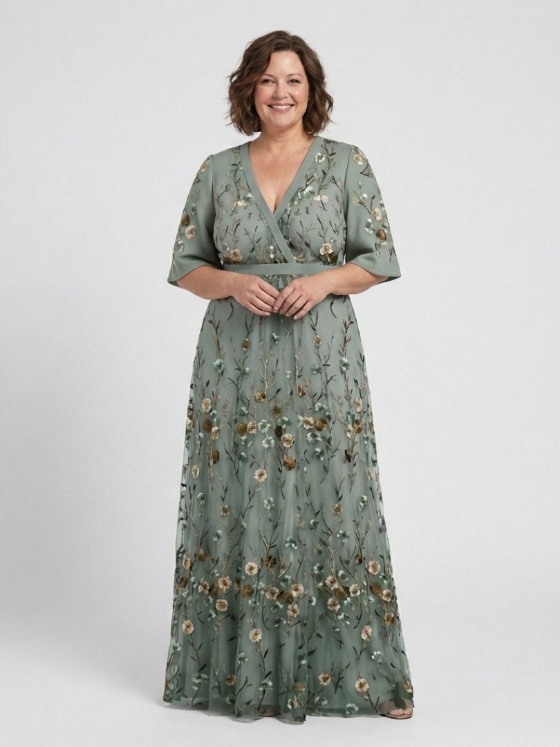 Evadne | Robe maxi à col en V floral à manches courtes