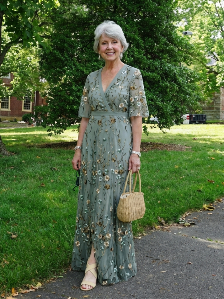Evadne | Robe maxi à col en V floral à manches courtes