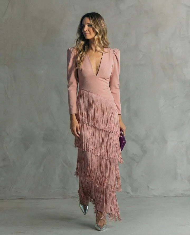 Chiara | Robe élégante à manches frangées