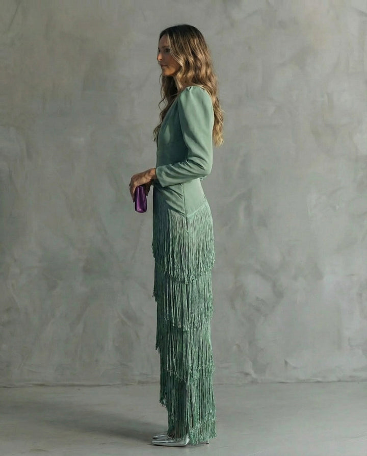 Chiara | Robe élégante à manches frangées