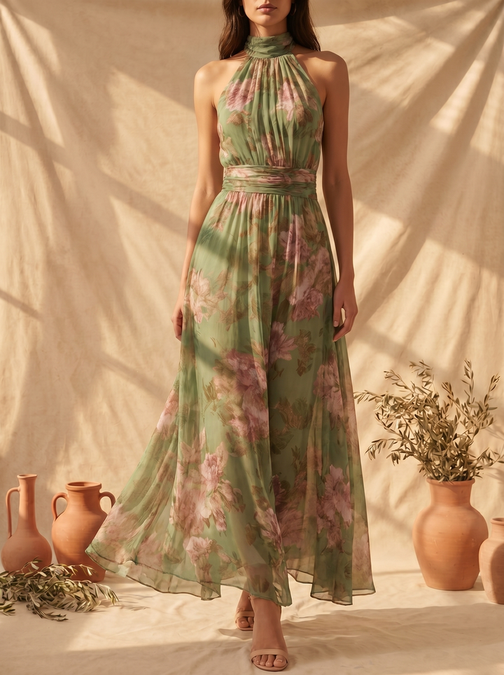 Lidia | Robe maxi dos-nu fleurie