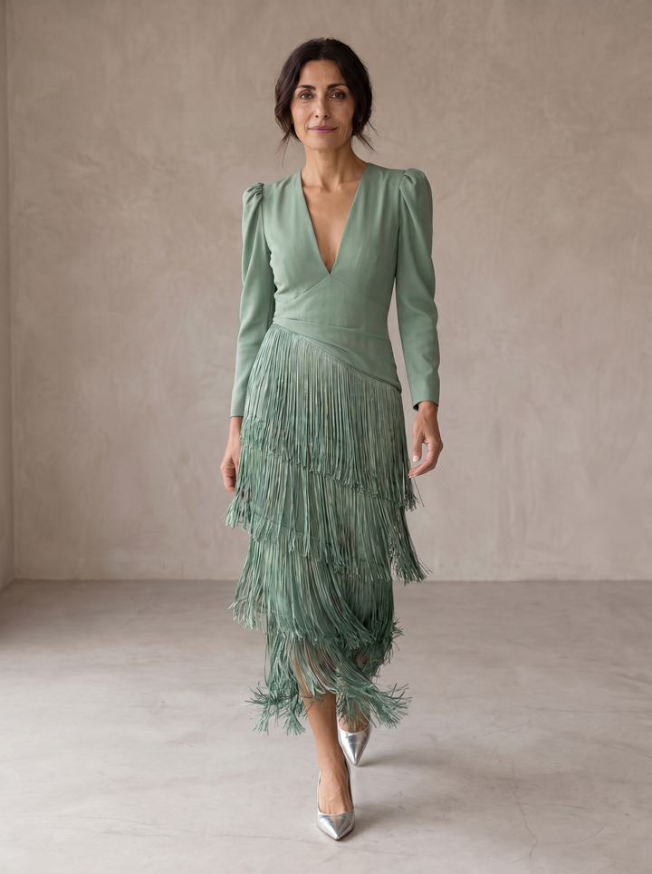 Chiara | Robe élégante à manches frangées
