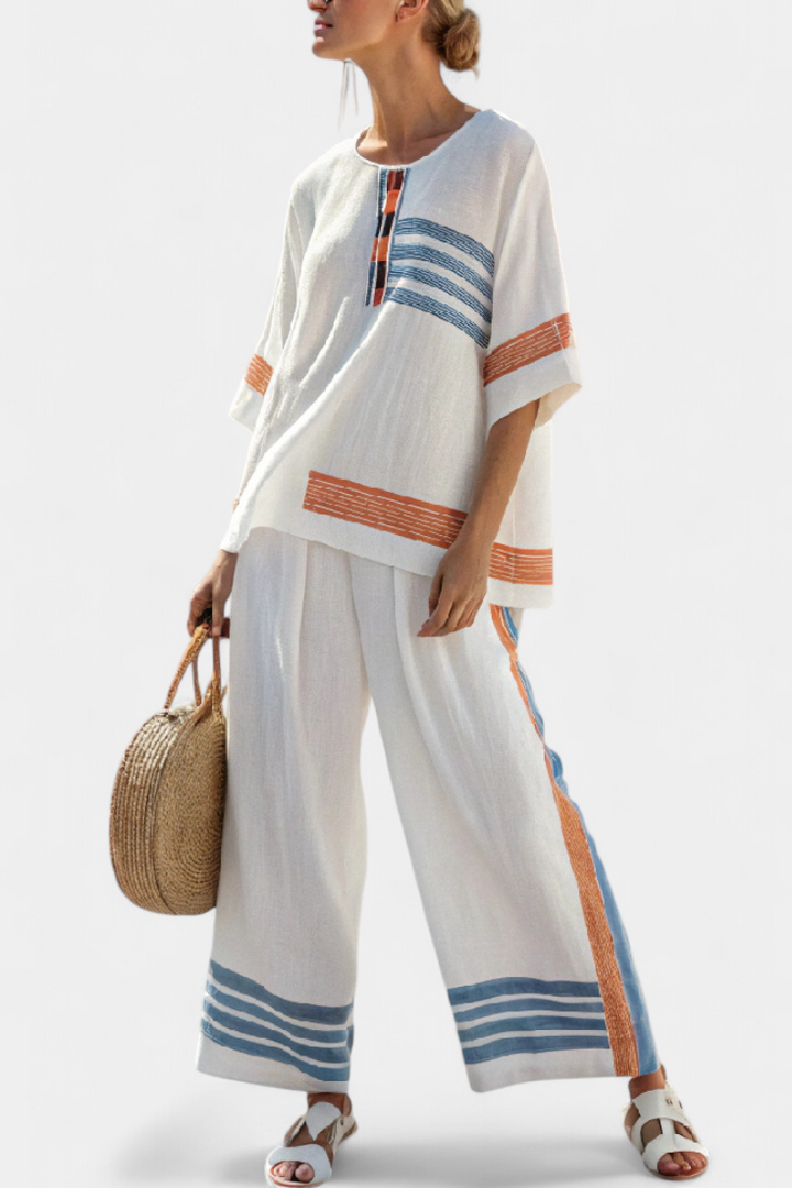 Marcellin | Haut et Pantalon Rayés Bleu-Orange Sophistiqués