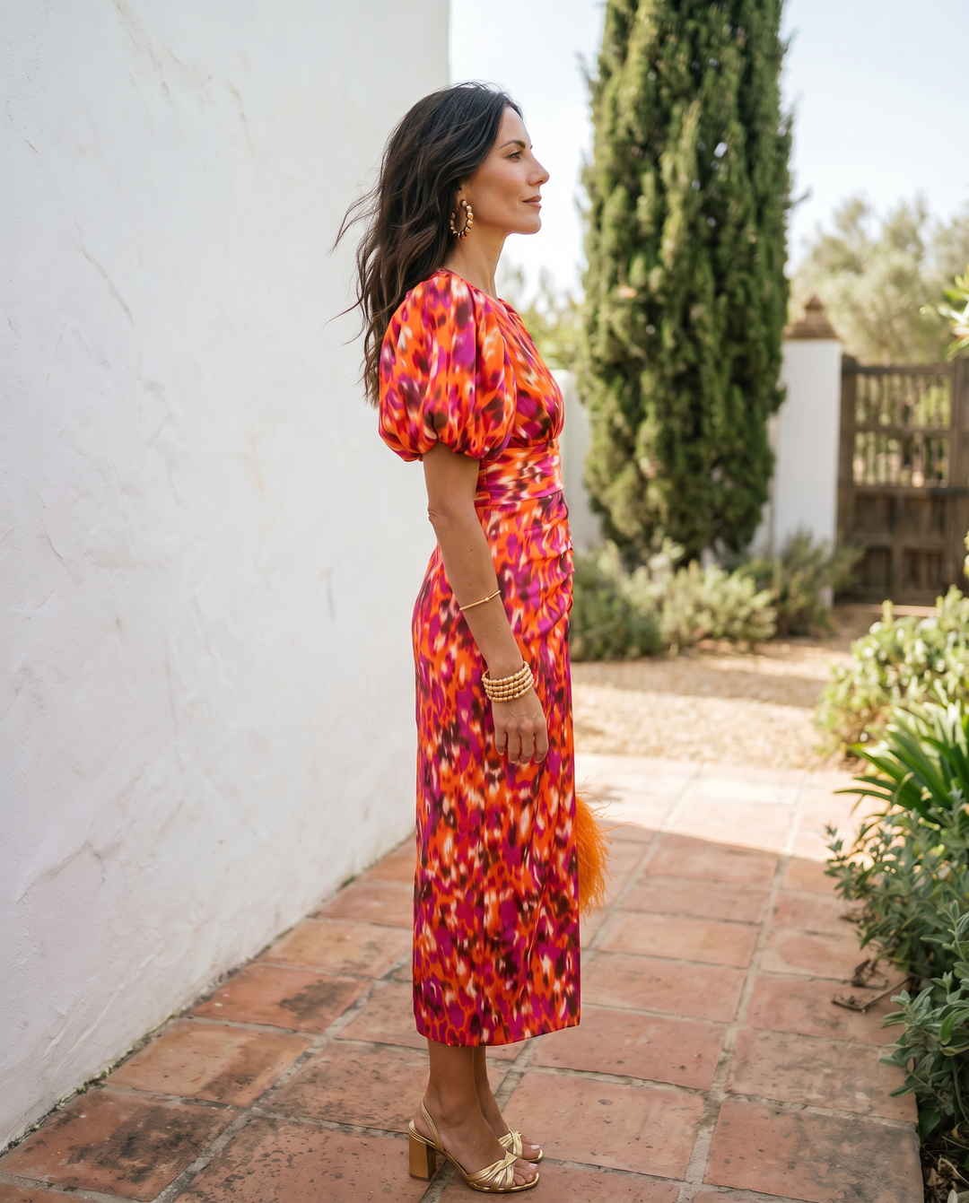 Carla™ | Robe midi fleurie à manches bouffantes