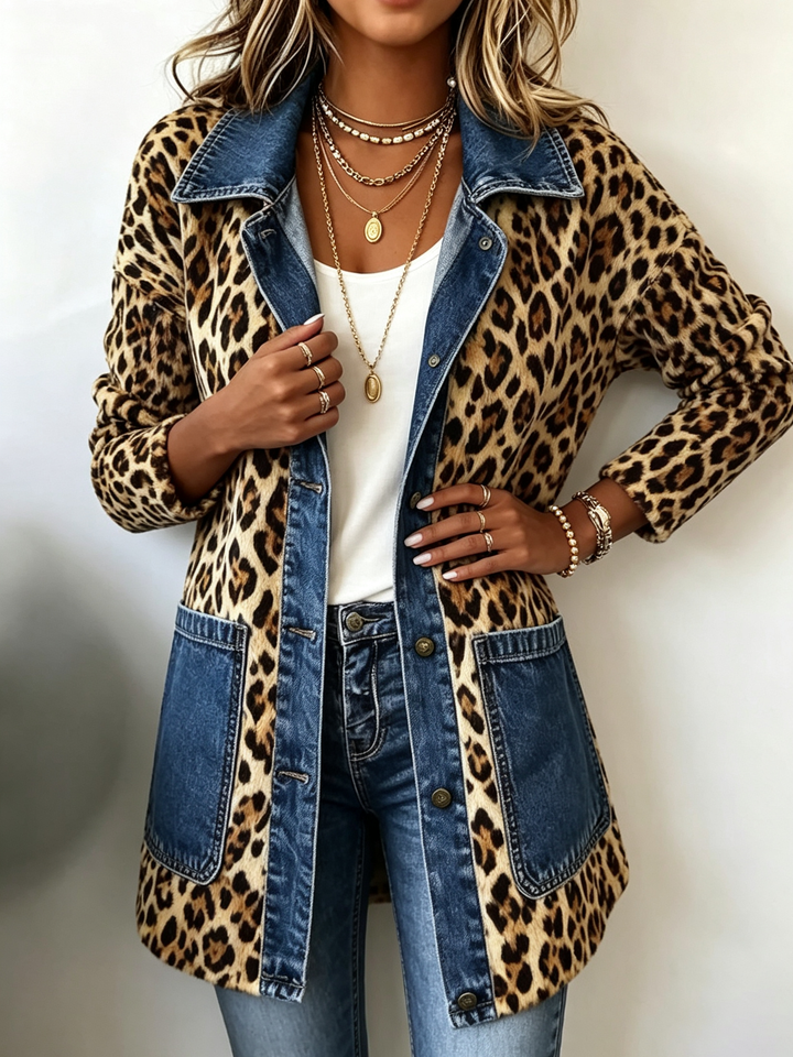 Lorena | Veste longue léopard et denim