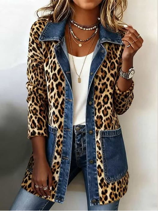Lorena | Veste longue léopard et denim