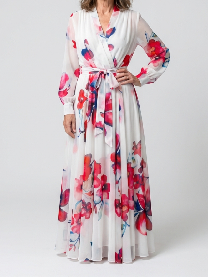 Lillian | Robe Maxi Wrap à Manches Longues Florale