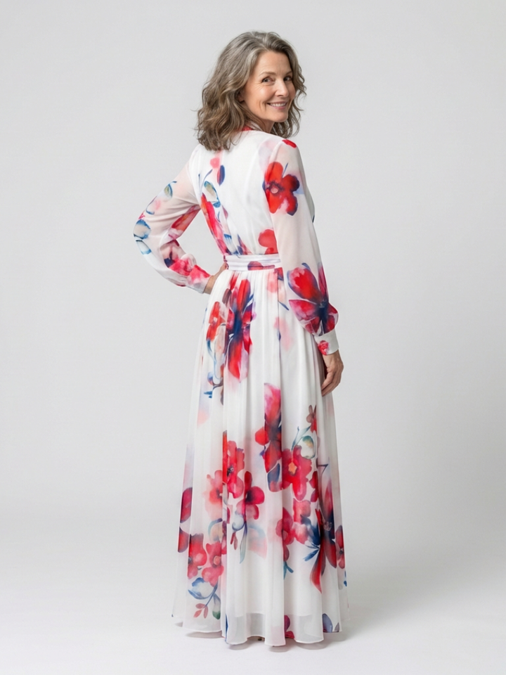 Lillian | Robe Maxi Wrap à Manches Longues Florale