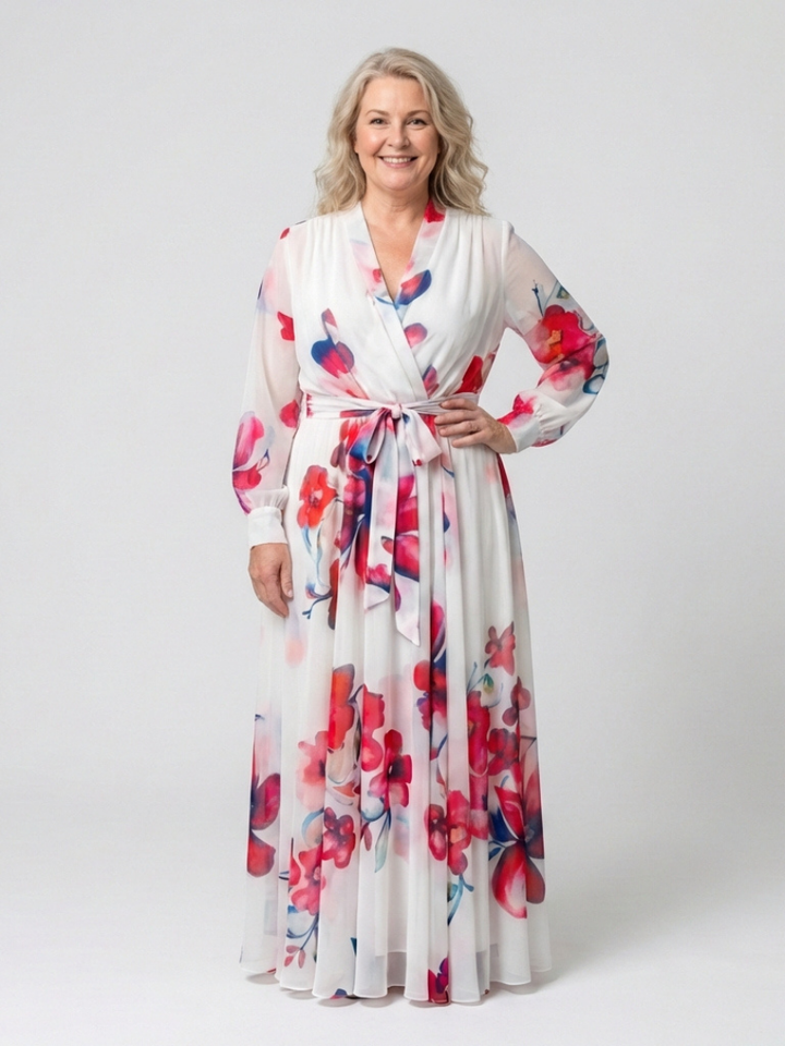 Lillian | Robe Maxi Wrap à Manches Longues Florale