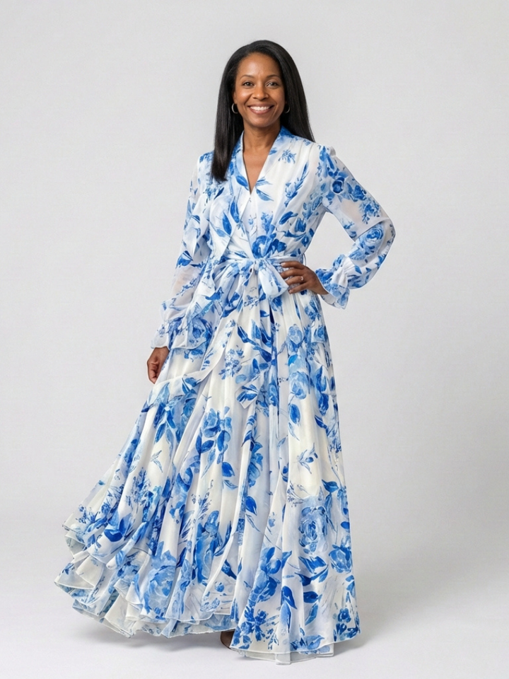 Lillian | Robe Maxi Wrap à Manches Longues Florale