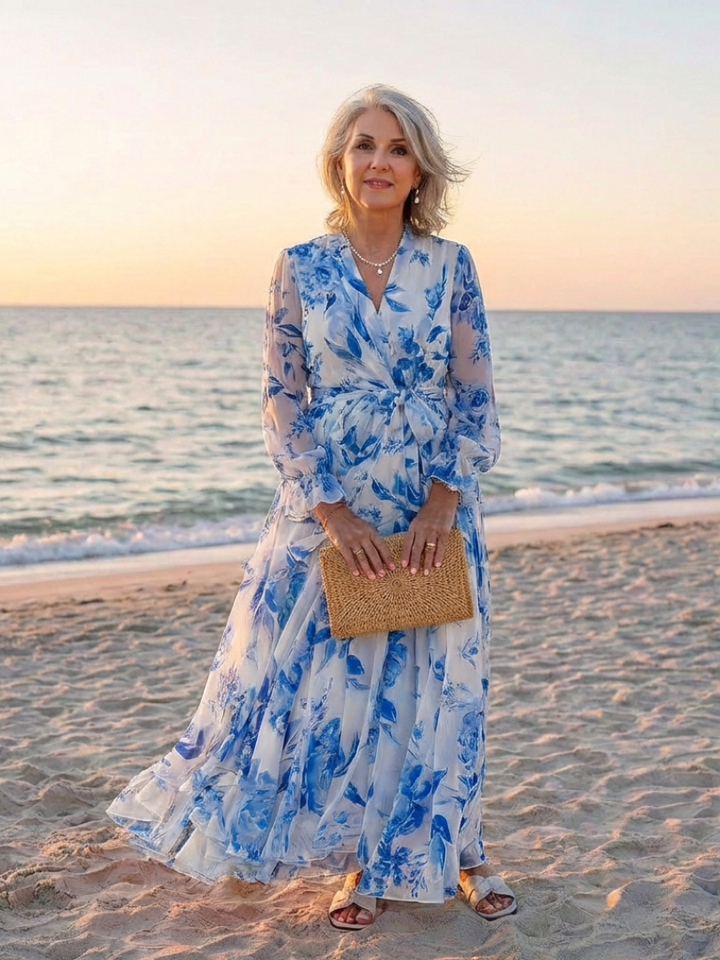 Lillian | Robe Maxi Wrap à Manches Longues Florale
