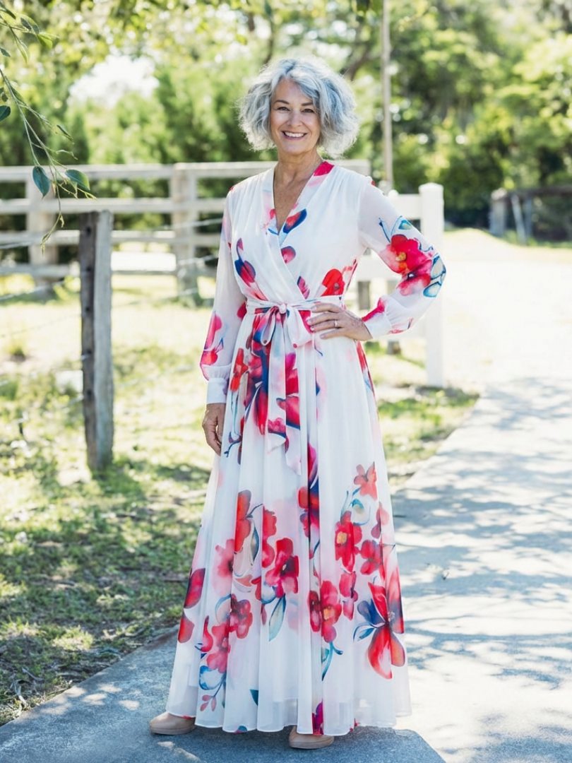Lillian | Robe Maxi Wrap à Manches Longues Florale